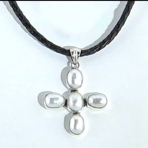 Sterling silver Cross with leather and with sterling clasp